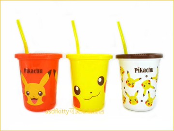 asdfkitty*寶可夢 神奇寶貝 皮卡丘3入塑膠吸管杯-320ML-紅白黃-日本製
