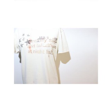 Night Lab(NL) 失真星星白墨印花美式正肩杏色短袖