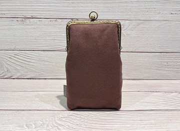 簡約麂皮 • 優雅可可 • 手作口金包 • 手機包 • 附揹帶