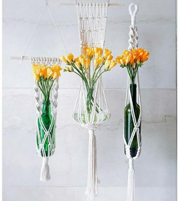 ins北歐風掛飾 花盤掛籃 手工編織壁掛園藝吊繩 掛兜 波西米亞風