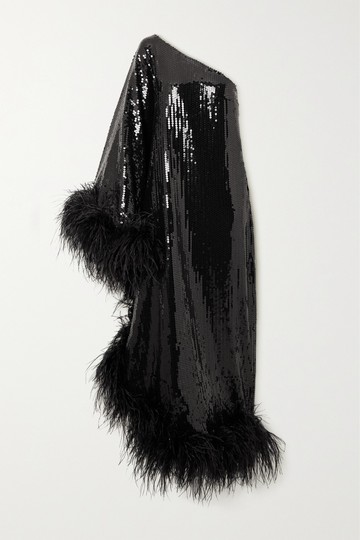 Taller Marmo - Disco Ubud One-shoulder Feather-trimmed Sequined Crepe Gown - Black - IT48