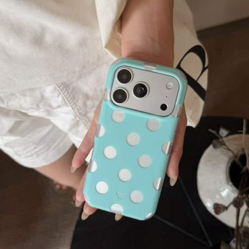 lulu|韓系ins風湖藍色滿屏圓點蘋果手機殼 適用蘋果17promax手機殼iphone16pro新款15保護殼