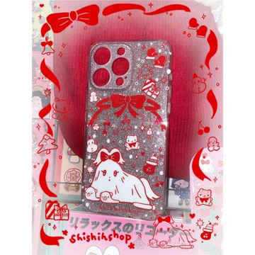 16到貨新年紅蝴蝶結閃閃手機殼shishihshop原創插畫設計
