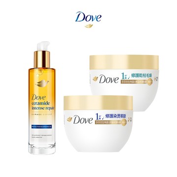 【Dove多芬】新品超保濕護髮組！十效修護精華髮油95ml(深層修護)+胺基酸髮膜260g(防斷修護/水潤修護)