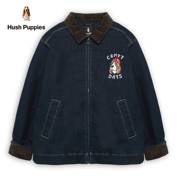Hush Puppies 外套 男裝復古風棒球帽狗刺繡牛仔外套