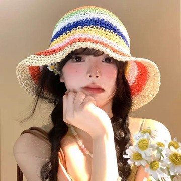 桃園出貨✨彩色多巴胺鏤空草帽女夏海邊沙灘度假草編漁夫帽遮陽防曬太陽帽子