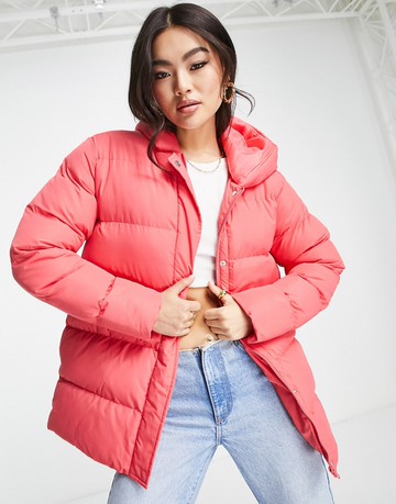 Threadbare Hayley mid length puffer jacket in bright pink