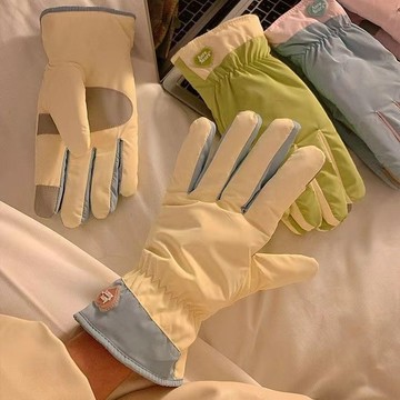 臺灣熱賣韓版學生冬天騎車羽絨棉女士加厚防寒蝴蝶結休閒可愛觸屏滑雪手套1015 WHXV