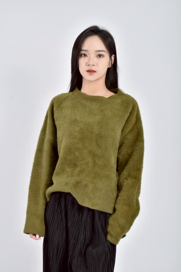 (F) fenne質感毛毛長袖綠色毛衣