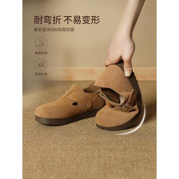 ZHR真皮勃肯鞋女款2026春夏新款復古超火軟底博肯鞋單鞋全包厚底