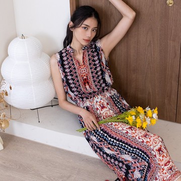 【MEDUSA】波西米亞直筒無袖雪紡洋裝(M-XL) | 民族風 長洋裝