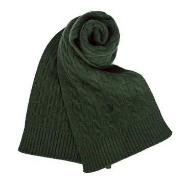 POLO Ralph Lauren刺繡小馬羊毛混紡麻花針織圍巾(松綠)780945-4｜GoBrand購名牌