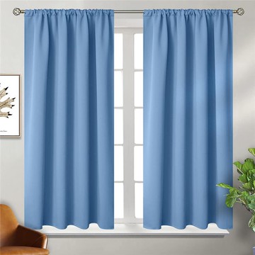 【嵐楓居家】高精密純素色穿桿式抗UV遮光窗簾/200*130（1窗2片）（可洗衣機洗/窗簾/拉簾/風水簾/門簾）-天藍色_廠商直送
