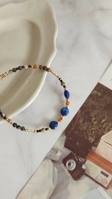 青金石大地色系天然石手鍊 14kgf|質感|優雅|通勤|日常配戴