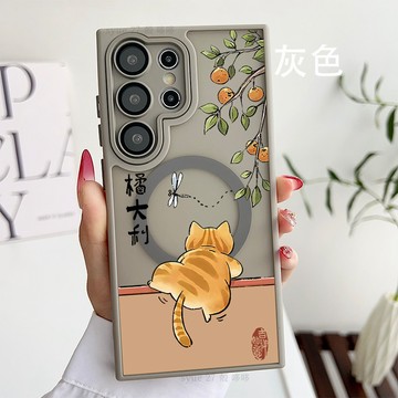 膚感磨砂手機殼大橘大利貓咪磁吸保護殼 適用三星Galaxy A56 A36 A26 A55 A54 A16 S25防摔殼