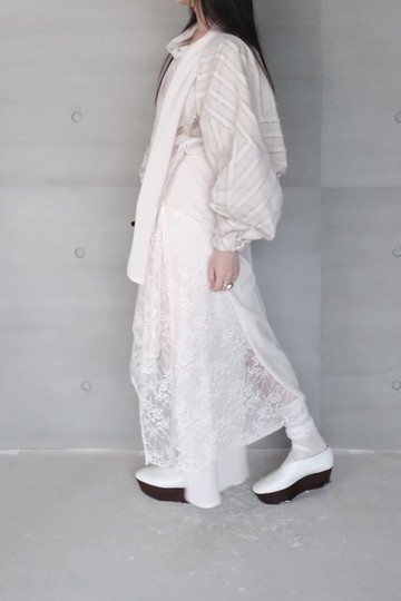 不對稱蕾絲拼接裙 - 米