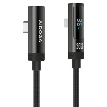 AIDOGA 艾迪伽 FlexiPro系列 Type-C-Lightning PD快充線充電線傳輸線 L型彎頭 數顯  鈦灰色  1個  1.2m