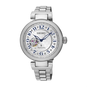 SEIKO SK037 精工錶 Lukia 4R38-01L0S(SSA829J1) 湛藍甜心鏤空機械腕錶/銀面34mm