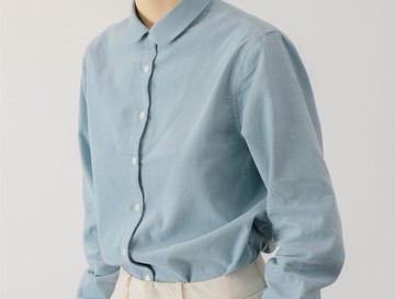 【彼得潘】法式復古 清新嬰兒藍燈芯絨長袖襯衫