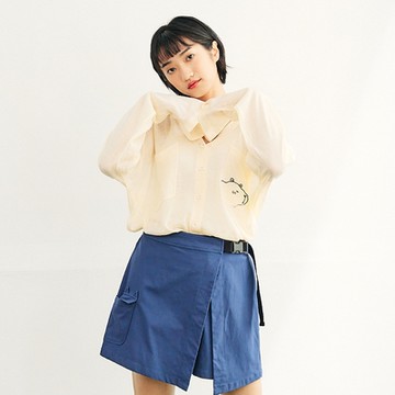 【Dailo】透明系水豚君襯衫式長袖針織衫 藍 綠 杏 (魅力商品)