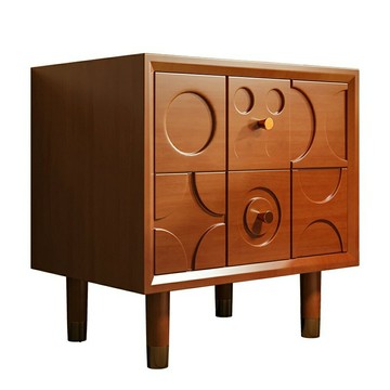 中古風實木床頭櫃 藝術感復古雕花櫃 設計師款簡約現代矮櫃