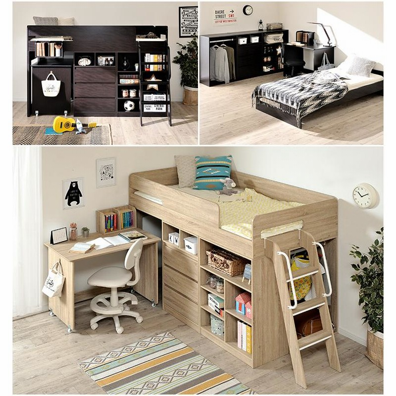 Luna〜システムベッドデスク　長机タイプ 楽天市場】システムベッド 学習机 子供 デスク 国産 木製 ベッド