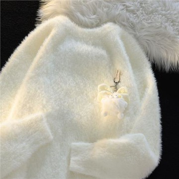 白色軟糯慵懶馬海毛毛衣女秋冬針織衫2024新款高級感寬松外套上衣