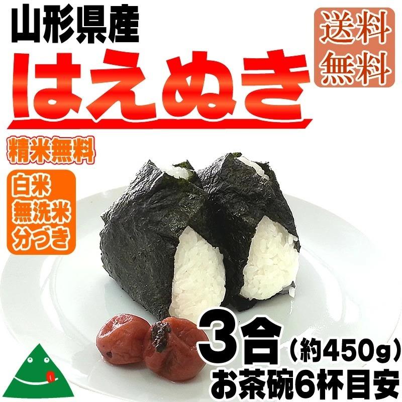 新米 ポイント消化 米 お米 送料無料 はえぬき 450g (3合) 令和5年産 山形県産 白米 無洗米 分づき 玄米 当日精米 真空パック メール便 600円 ゆうパケ