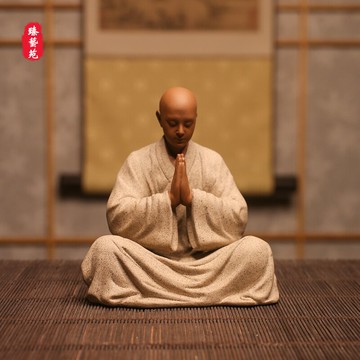 新中式手工紫砂小和尚茶寵擺件小沙彌禪意茶道茶室桌面車載裝飾品