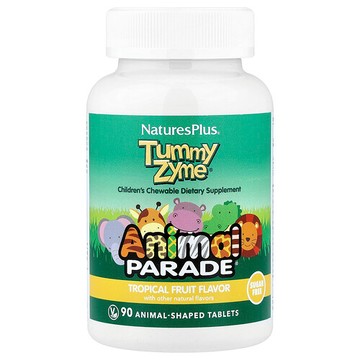 NaturesPlus, Animal Parade®，Tummy Zyme®，熱帶水果味，90 片動物造型片