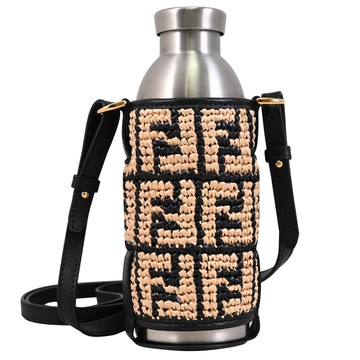 FENDI 7AR972 編織款附瓶架收納袋/不銹鋼保溫瓶.黑邊