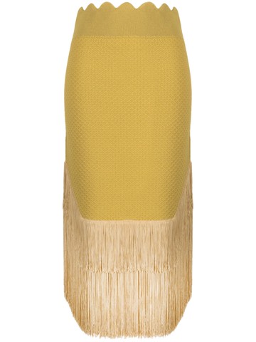 Victoria Beckham - fringed crochet midi skirt - women - Viscose/Polyester/Elastane - L - Yellow