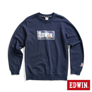 EDWIN 男款 露營系列 富士山營地BOX LOGO厚長袖T恤(丈青色)