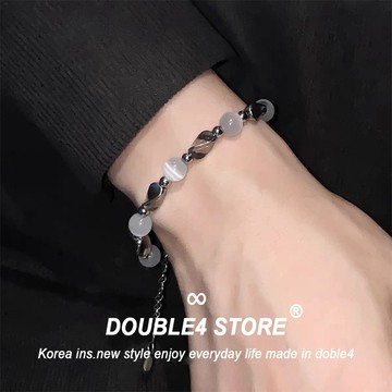 【DOUBLE4】韓系鈦鋼手鍊男 不退色 拼珠 韓系項鍊  韓系穿搭 鋼手鍊 男女 B42