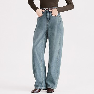 自然水洗繭型牛仔褲