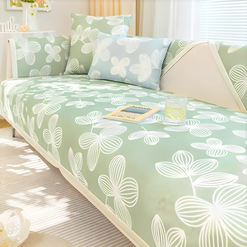 半島良品 四季通用沙發墊 3人座  180 x 70cm  花藝 淺綠色