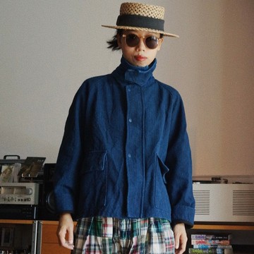 重磅植物藍染 秋冬中性英倫夾克短外套 厚棉麻面料 indigo