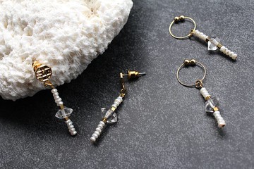 雙尖白水晶米粒珍珠耳環/無耳洞可