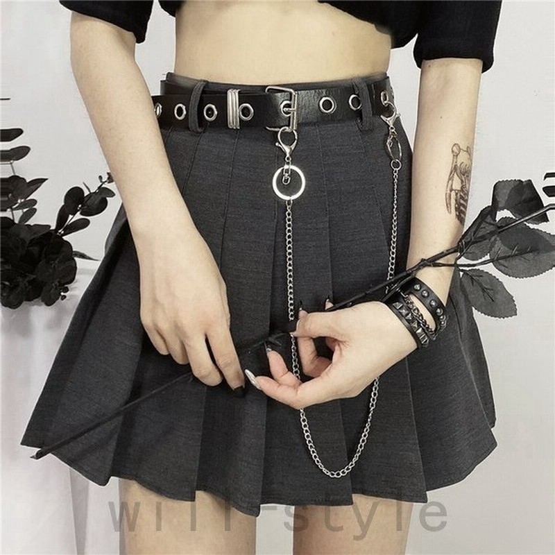 プリーツミニスカート韓国オルチャンストリートチェーンベルト衣装原宿系ポケットv系制服仮装ボトムス 通販 Lineポイント最大get Lineショッピング