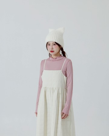 內磨毛木耳邊剪接高領上衣-粉