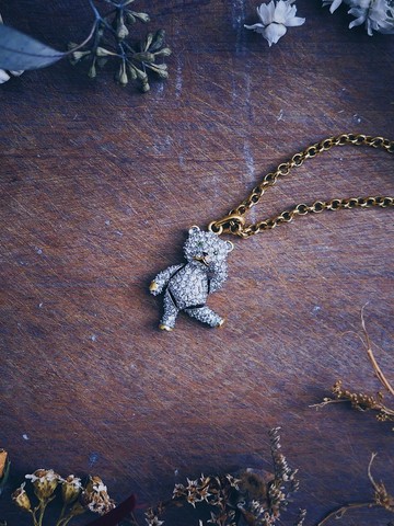 Swarovski 可動關節綠眼小熊項鍊—歐洲古董首飾 Vintage Jewelry