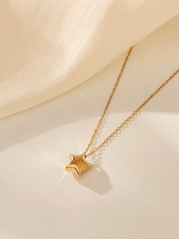 立體五芒星吊墜鈦鋼項鍊