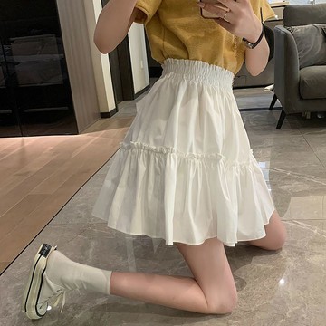 FUXI 短裙女 半身裙 韓版高腰顯瘦木耳邊a字短裙 半身短裙 傘裙 防走光帶安全褲短裙 褲裙 女裝 裙子
