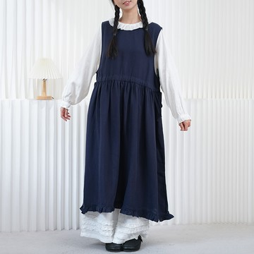 文藝木耳花邊後開扣無袖洋裝122146C