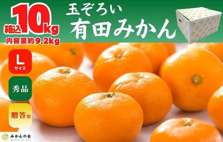 みかん Lサイズ 秀品 箱込 10kg (内容量約 9.2kg) 玉そろえたんじゃ 和歌山県産 有田みかん 贈答用 