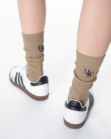 MARDI MERCREDI 刺繡長襪 淺褐色 海軍藍字LOGO 極簡 LONG SOCKS MRD LOGO