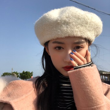 蝸牛爬爬家/秋冬加厚羊卷毛貝雷帽子女韓日系可愛畫家帽保暖冬天1入