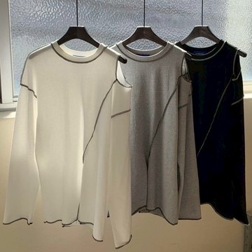 Chemistry_Girls - 韓國 WTE048 5K 車線單肩簍空 棉質長T (三色)