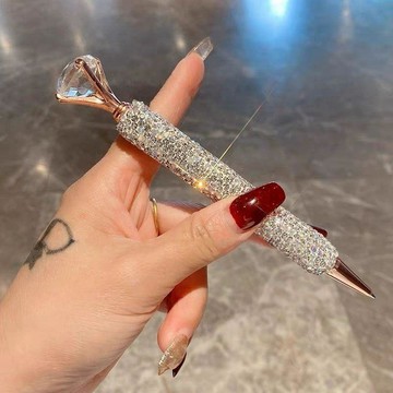臺灣+免運✨筆 中性筆 圓珠筆鑲鑽大鑽石水晶金色圓珠筆可愛少女韓版簽字筆創意辦公學生用禮物