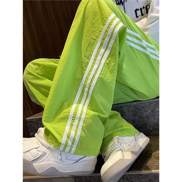 多巴胺穿搭褲子男女夏季闊腿休閑三條杠輕薄款速干直筒防潑水衛褲